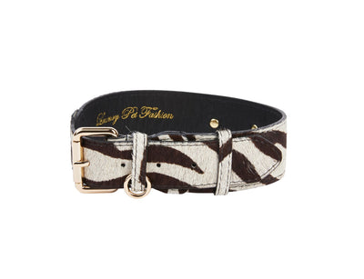 Distressed Brown & White Zebra Print Hair On Hide Classic Collar by Allysa Payne Beverly Hills - main product image for Resin Society