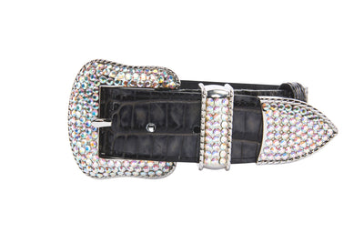 Dark Grey/Light Grey Embossed Croc Italian Leather Silver Swarovski