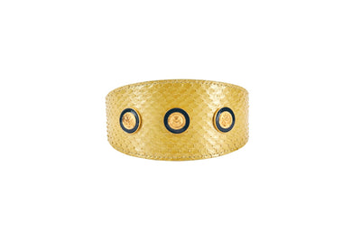 Pearl Yellow Snake With Vintage Gold & Navy Rivets. 3” Wide Style Collar by Allysa Payne Beverly Hills - product image 3 for Resin Society
