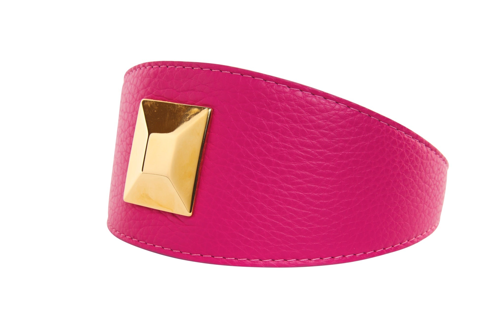 Fuchsia Pink Italian Leather 3” Wide Style Collar With Custom Large
