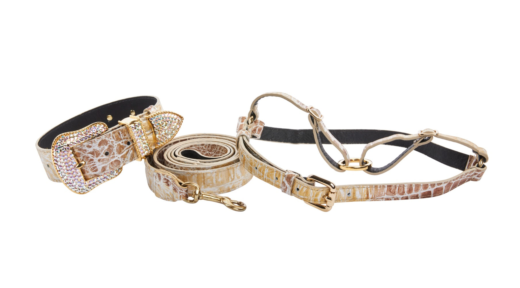 Silver/Bronze/Gold Italian Leather Embossed Croc Swarovski Crystal