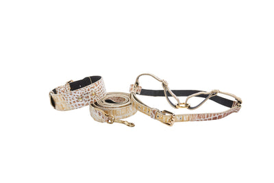 Silver/Bronze/Gold Italian Leather Embossed Croc Classic Collar