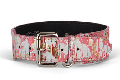 Iridescent Art Deco Pink/Gold/Silver Custom Snake Classic Collar displayed on a dark surface