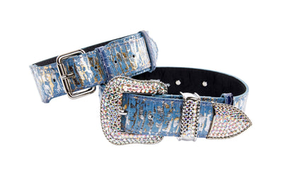 Light Blue/Dark Blue Silver Iridescent Snake Classic Collar with Swarovski Crystal Collar Set