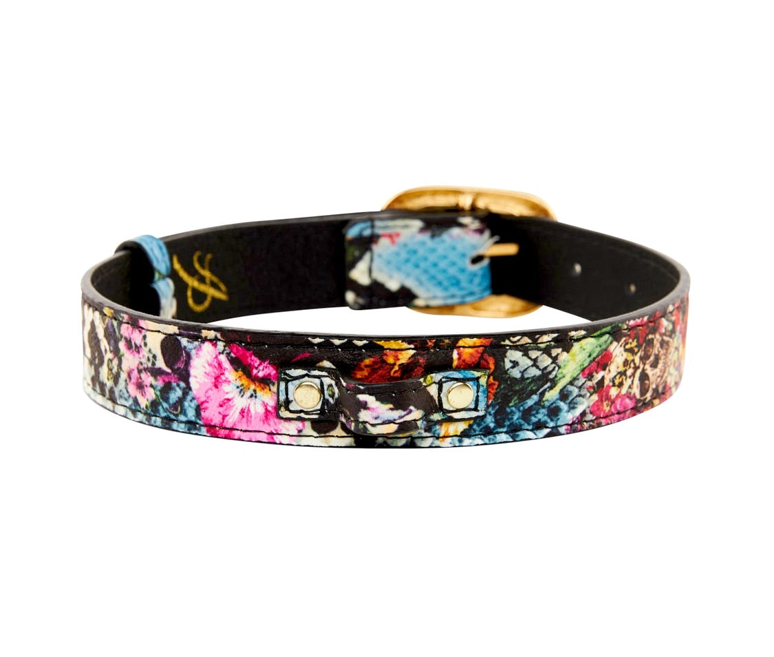 Floral, Scull, Snake Print Italian Leather Collar by Allysa Payne Beverly Hills - product image 3 for Resin Society
