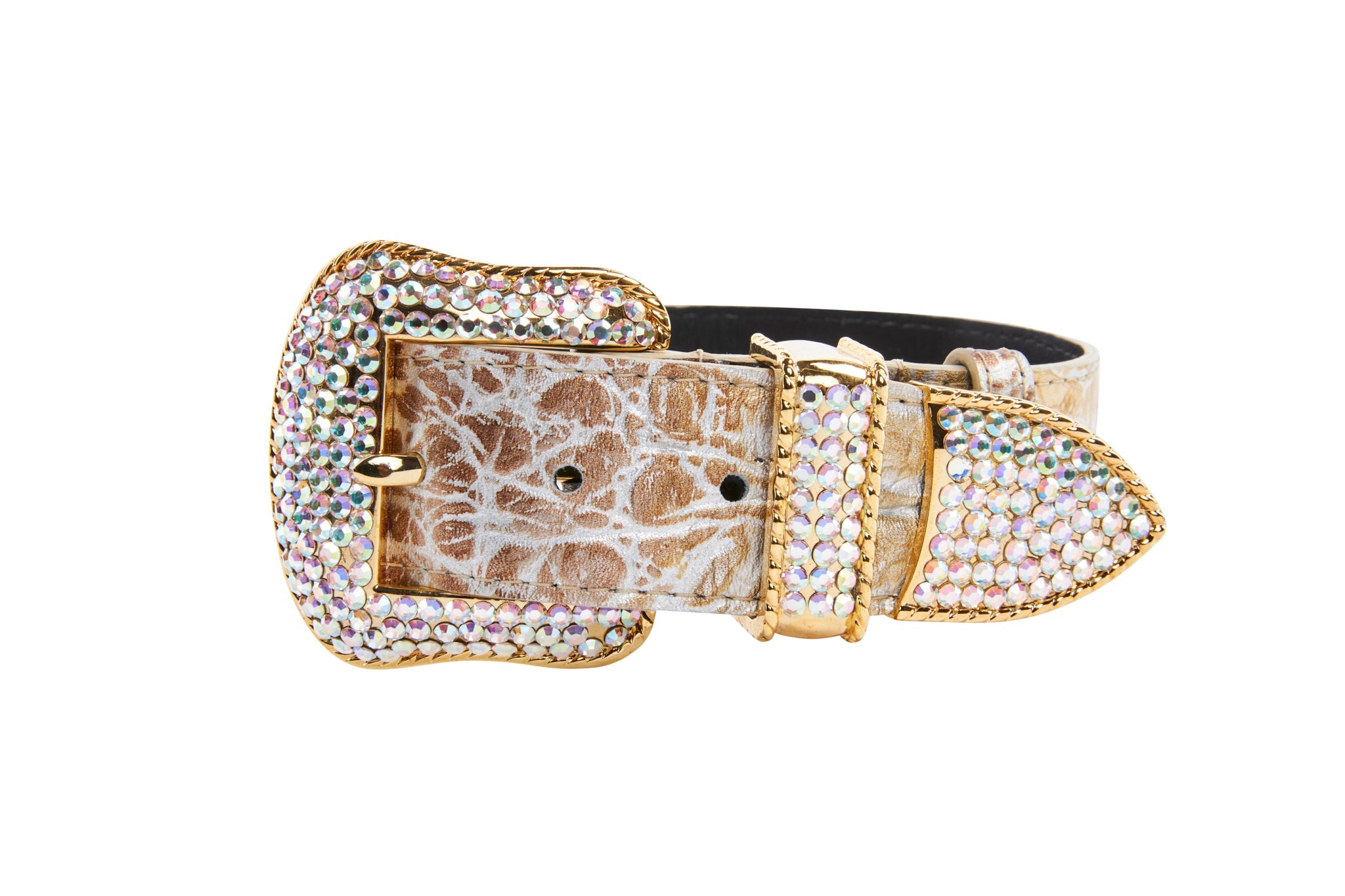 Silver/Bronze/Gold Italian Leather Embossed Croc Swarovski Crystal