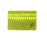Flat neon green card wallet with textured viper snake scale pattern and a small stylized logo in the lower right corner.