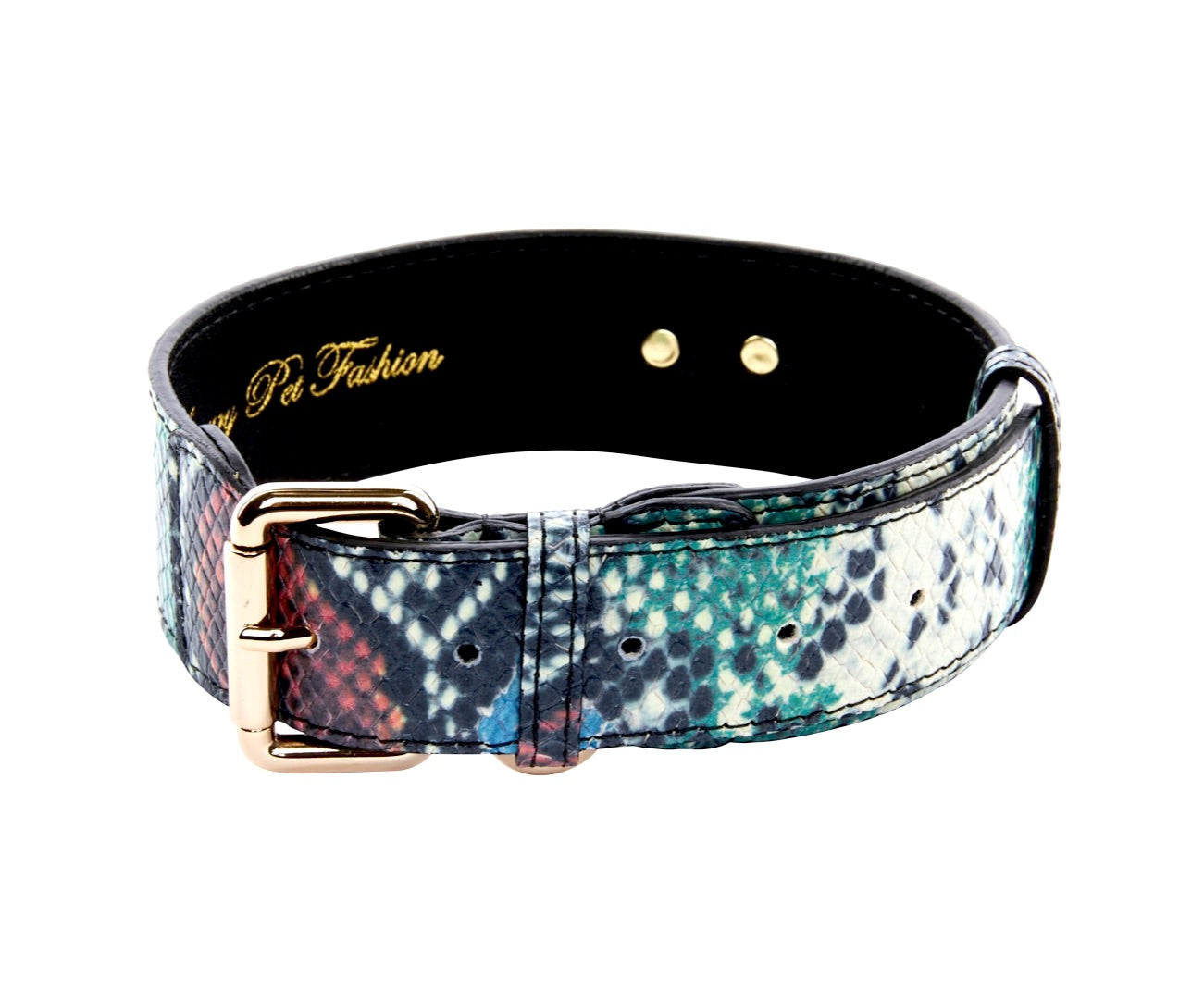Green, Blue, Black, Red Embossed Snake Italian Leather Collar With Gold by Allysa Payne Beverly Hills - product image 3 for Resin Society