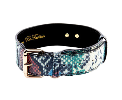 Green, Blue, Black, Red Embossed Snake Italian Leather Collar With Gold by Allysa Payne Beverly Hills - product image 3 for Resin Society