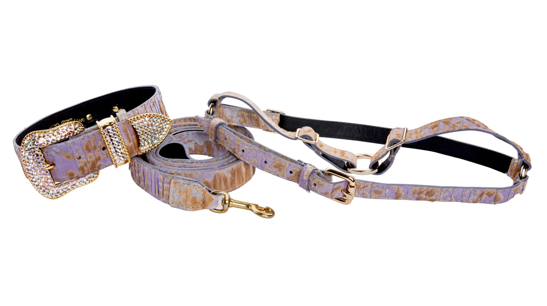 Light Purple Velvety Hair On Hide Italian Leather Swarovski Crystal