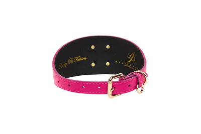 Fuchsia Pink Italian Leather 3” Wide Style Collar With Custom Large