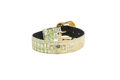 Green & Gold Embossed Croc Italian Leather Swarovski Crystal Collar by Allysa Payne Beverly Hills - product image 3 for Resin Society