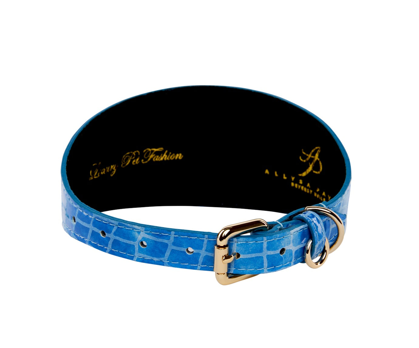 Blue Patent Embossed Croc Italian Leather Collar With Large Gold Custom by Allysa Payne Beverly Hills - product image 3 for Resin Society