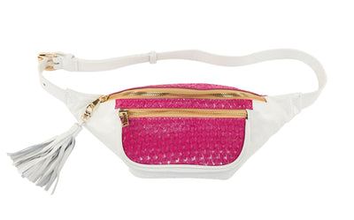 Pearl White Italian Leather/Fuchsia Pink Tilapia Fanny Pack by Allysa Payne Beverly Hills - main product image for Resin Society