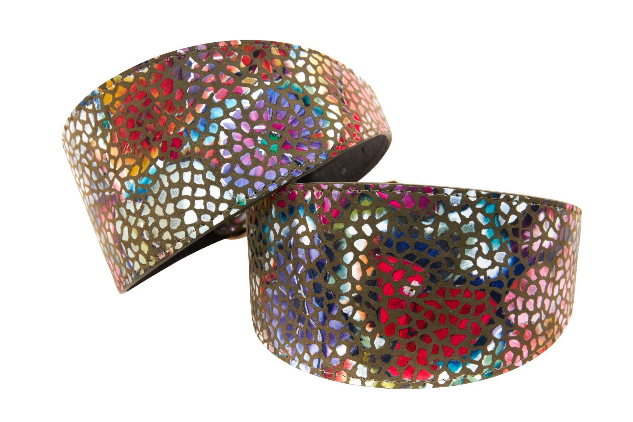 Olive Floral Mosaic 3” Wide Style Collars. Set Of 2 by Allysa Payne Beverly Hills - product image 2 for Resin Society