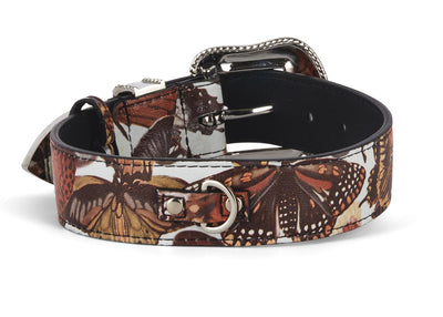 Butterfly Print Italian Leather Collar With Custom Swarovski Crystal Hardware