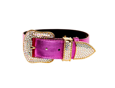 Pink Foil Italian Leather/Swarovski Crystal Collar by Allysa Payne Beverly Hills - product image 3 for Resin Society