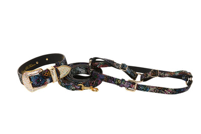 Floral/Lace Embossed Italian Leather Swarovski Crystal Hardware Collar