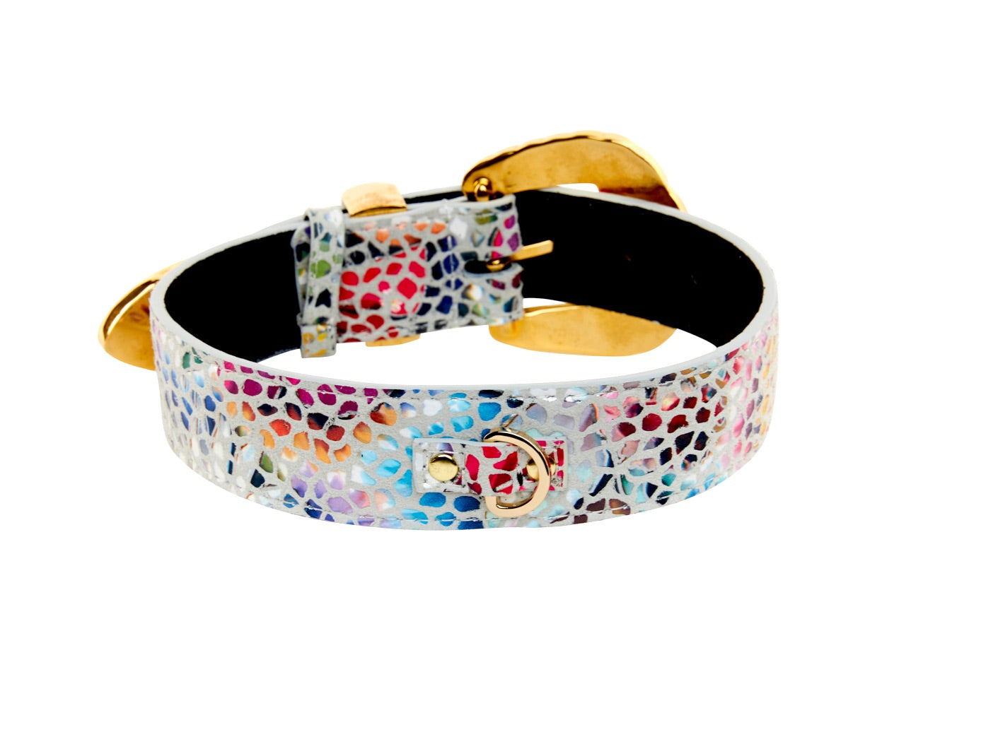 White Floral Mosaic Italian Leather Collar