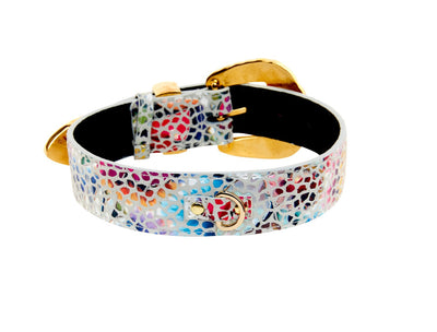 White Floral Mosaic Italian Leather Collar