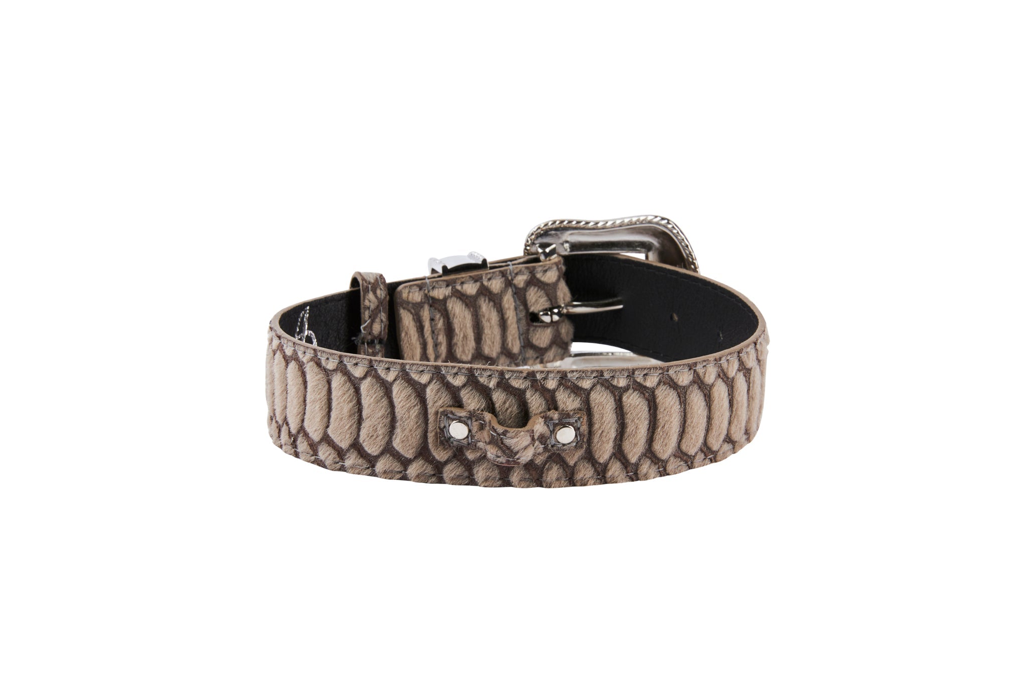 Grey Snake Print Hair On Hide Italian Leather Collar With Swarovski