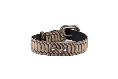 Grey Snake Print Hair On Hide Italian Leather Collar With Swarovski