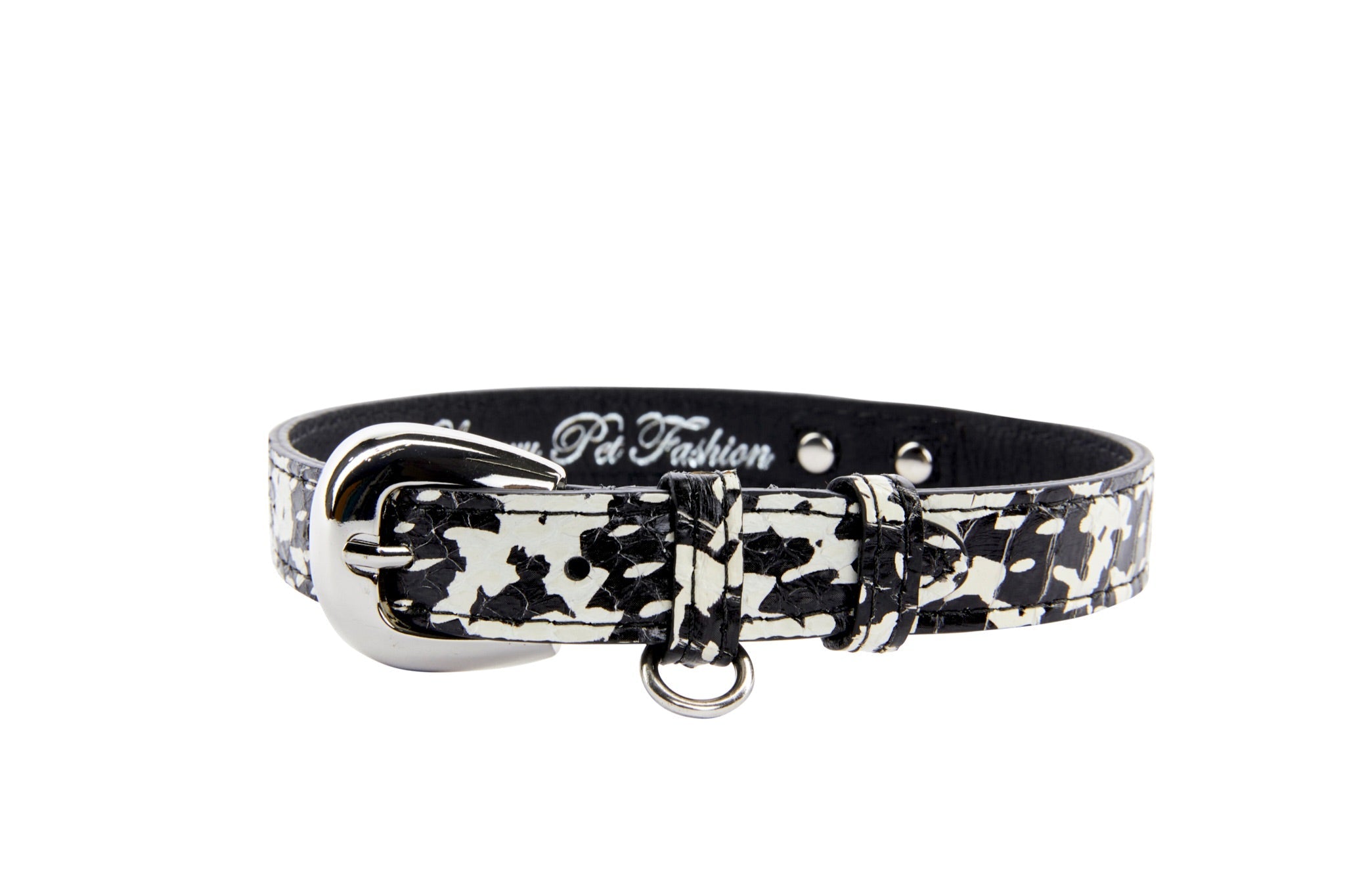 Black & White Snake Collar With Silver Oval Hardware by Allysa Payne Beverly Hills - product image 2 for Resin Society