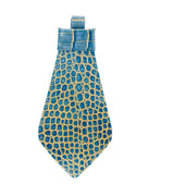 Blue and gold crocodile-embossed Italian leather tie with a textured pattern and a shaped tip, shown flat on a white background.