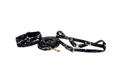 Dark Navy Lace On Gold Italian Leather Classic Collar