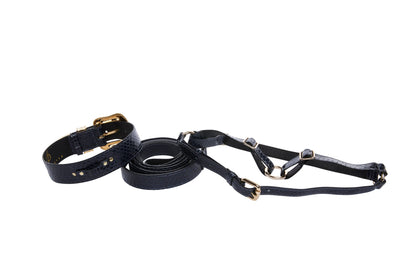 Navy Blue Snake Swarovski Crystal Hardware Collar, Leash, & Harness Set