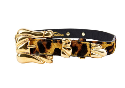 Leopard Print Hair On Hide Italian Leather Collar With Ornate Italian by Allysa Payne Beverly Hills - product image 2 for Resin Society