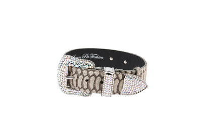 Grey Snake Print Hair On Hide Italian Leather Collar With Swarovski