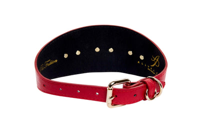 Gorgeous Red Italian Leather 3” Wide Style Collar With Custom Gold by Allysa Payne Beverly Hills - product image 3 for Resin Society