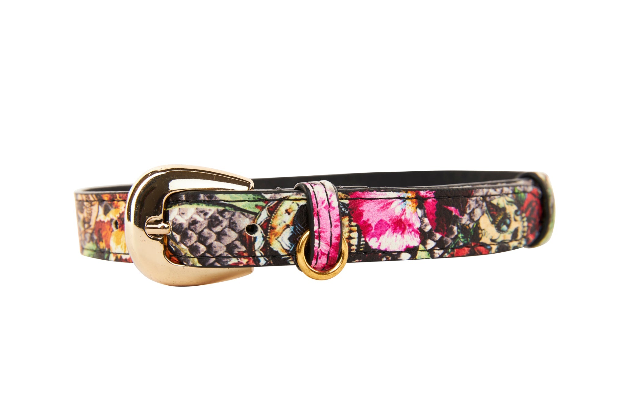 Floral, Scull, Snake Print Italian Leather Collar With Gold Oval by Allysa Payne Beverly Hills - main product image for Resin Society