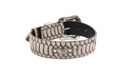 Grey Snake Print Hair On Hide Italian Leather Collar With Swarovski