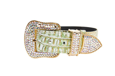 Green & Gold Embossed Croc Italian Leather Swarovski Crystal Collar by Allysa Payne Beverly Hills - main product image for Resin Society