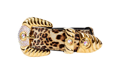 Leopard Print Italian Leather Collar With Royal Swarovski Crystal