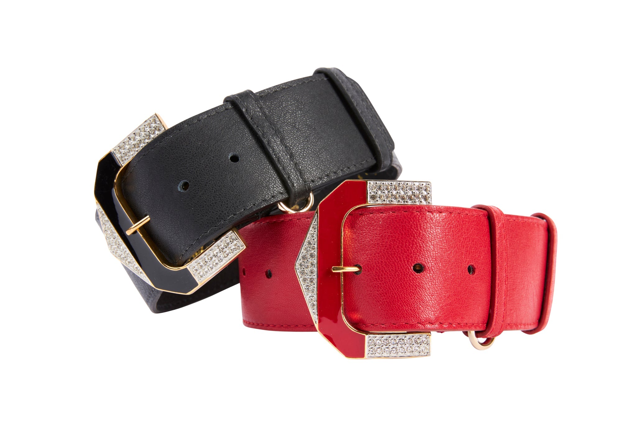 Black Italian Leather & Red Italian Leather Collar Set With Custom by Allysa Payne Beverly Hills - main product image for Resin Society