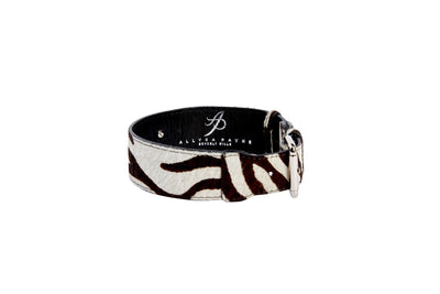 Distressed Brown & White Zebra Print Hair On Hide Classic Collar by Allysa Payne Beverly Hills - product image 3 for Resin Society