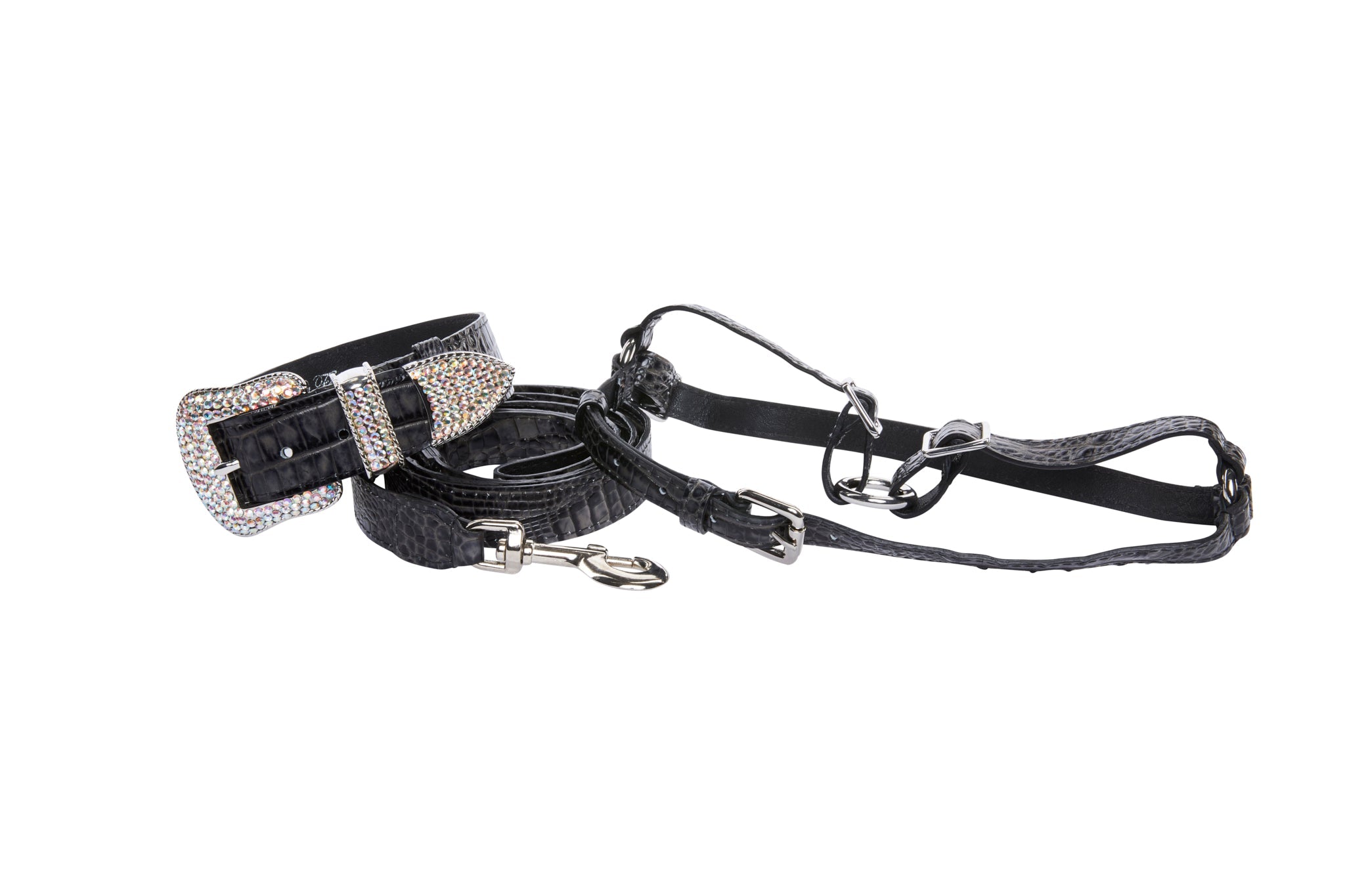 Dark Grey/Light Grey Embossed Croc Italian Leather Silver Swarovski