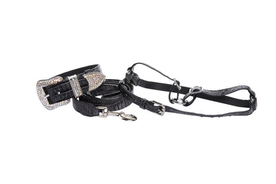 Dark Grey/Light Grey Embossed Croc Italian Leather Silver Swarovski