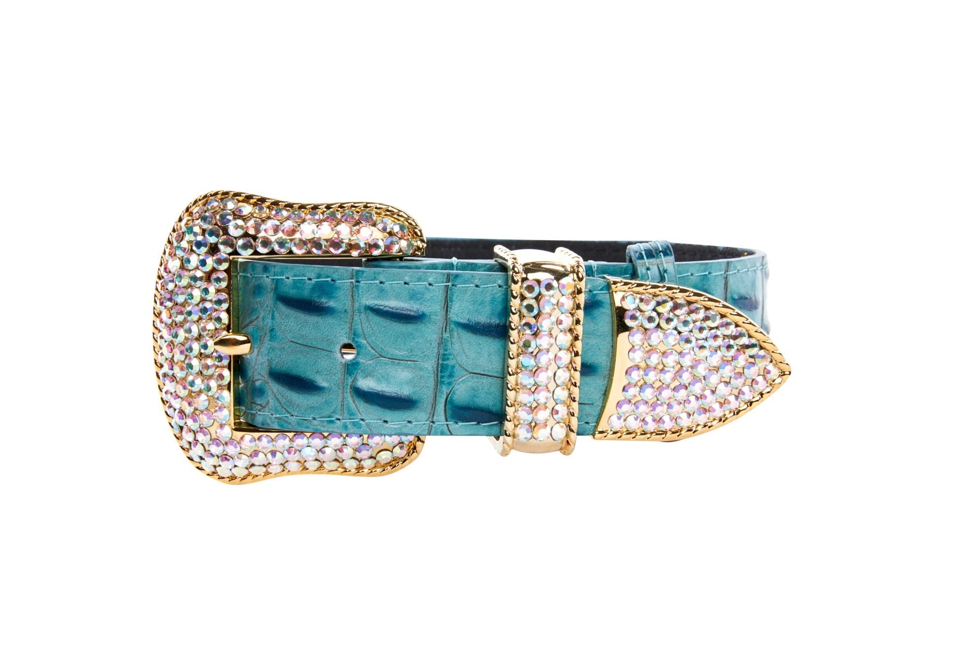 Turquoise Embossed Croc Italian Leather/Swarovski Crystal Hardware