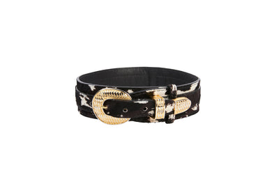 Brown, White, Black Hair On Hide Italian Leather Collar With 3 Piece