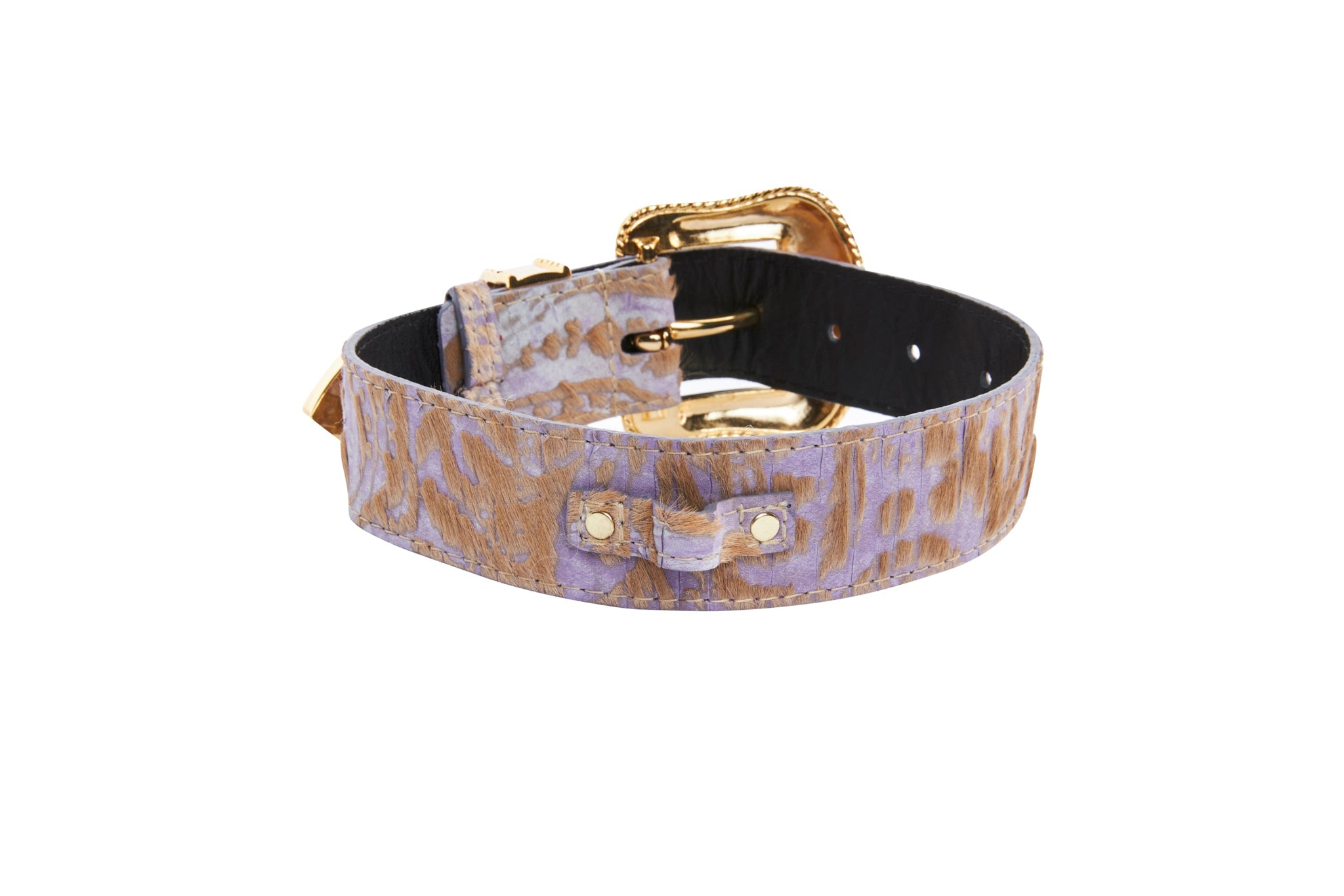 Light Purple Velvety Hair On Hide Italian Leather Swarovski Crystal