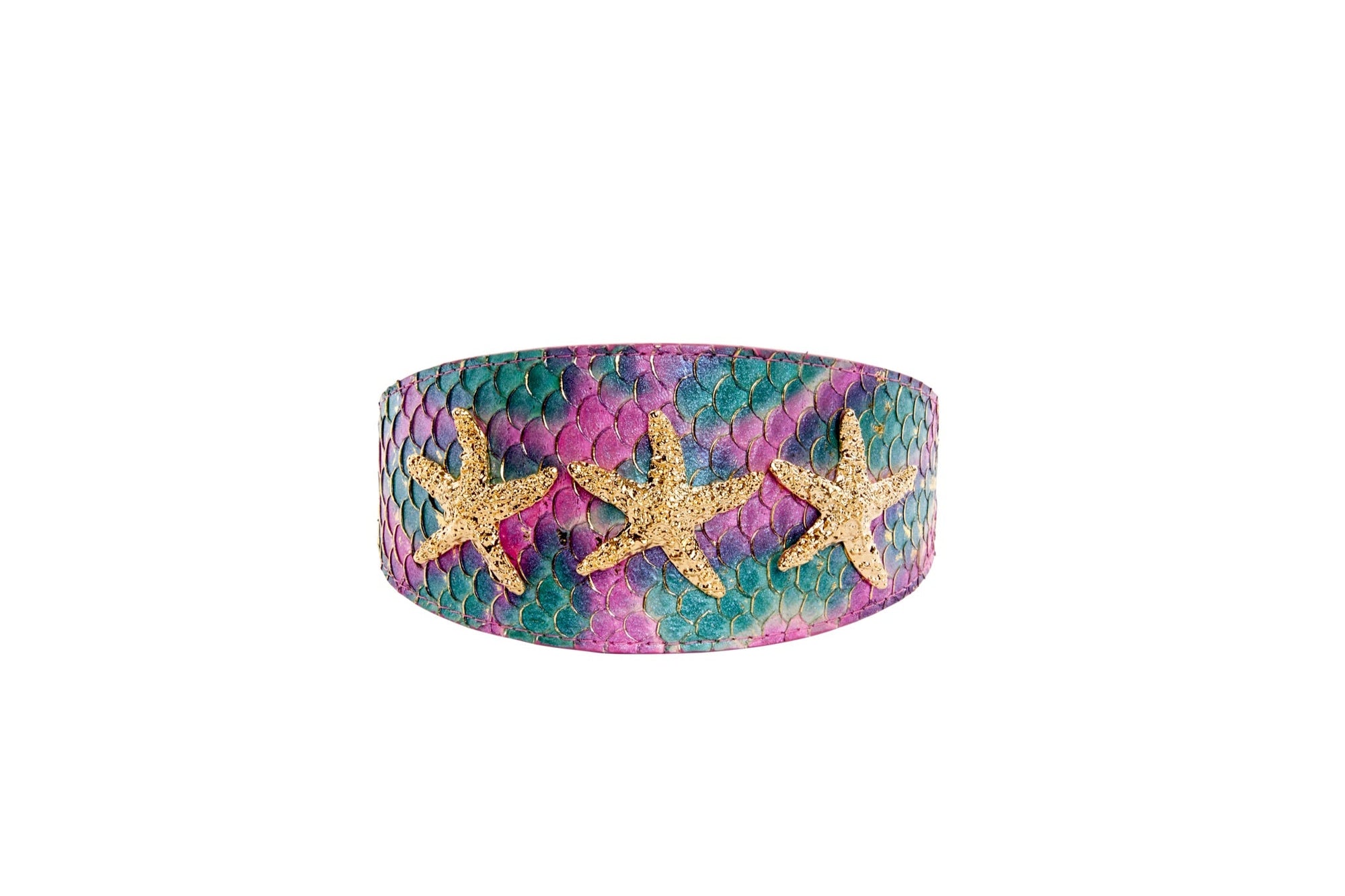 Mermaid Collection Stunning Custom Colored Tilapia Wide Style Collar With Gold Custom Starfish