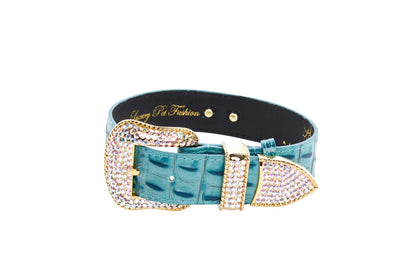 Turquoise Embossed Croc Italian Leather/Swarovski Crystal Hardware by Allysa Payne Beverly Hills - product image 3 for Resin Society