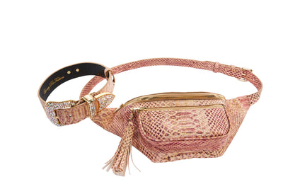 Embossed Snake Italian Leather Belt Bag With Matching Swarovski Crystal by Allysa Payne Beverly Hills - product image 2 for Resin Society