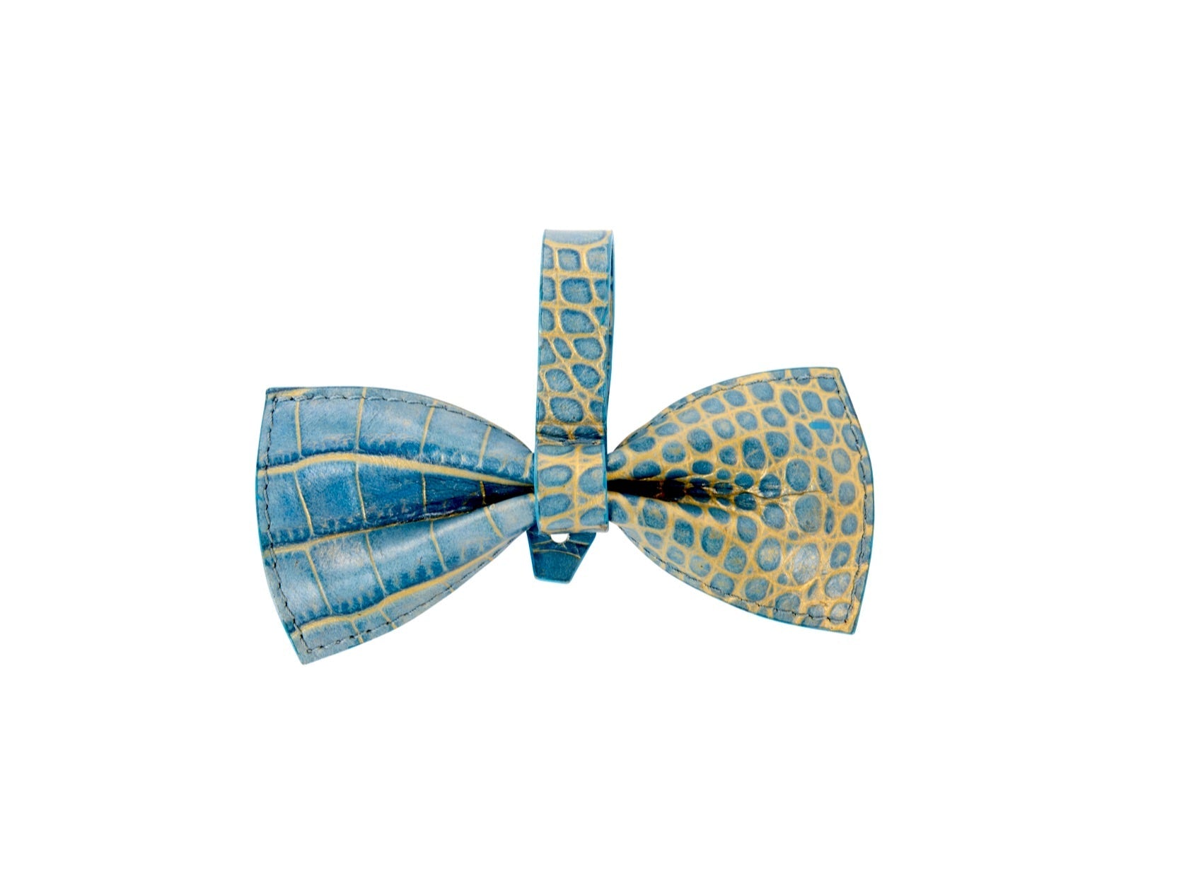Blue & Gold Embossed Croc Italian Leather Bow tie by Allysa Payne Beverly Hills - main product image for Resin Society