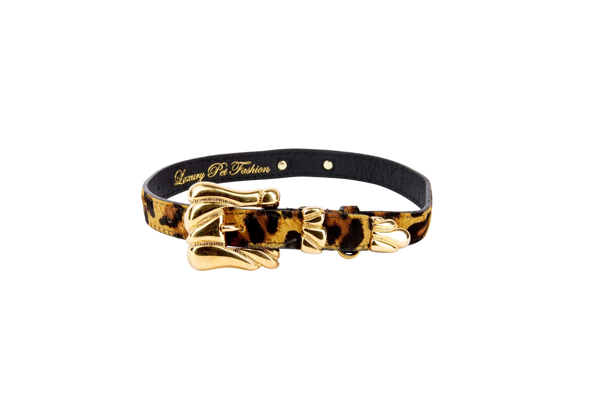 Leopard Print Hair On Hide Italian Leather Collar With Ornate Italian by Allysa Payne Beverly Hills - product image 3 for Resin Society