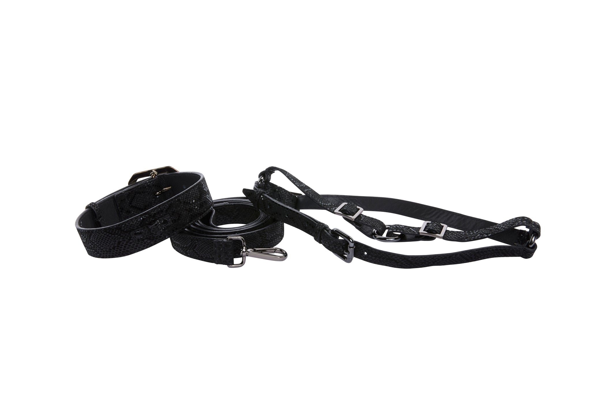 Glamorous Black Snake Print Italian Leather With Gun Metal Grey